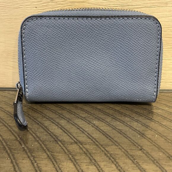 Coach Wallet Blue Pebbled Zip Around Card ID Case clutch holder coin purse READ - Picture 2 of 5